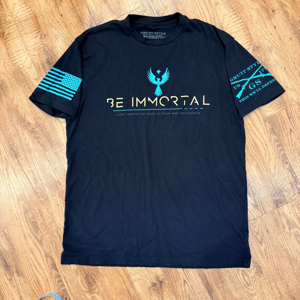 Grunt Style Be Immortal Phoenix Graphic Tee Mens Large Black Patriotic T-Shirt